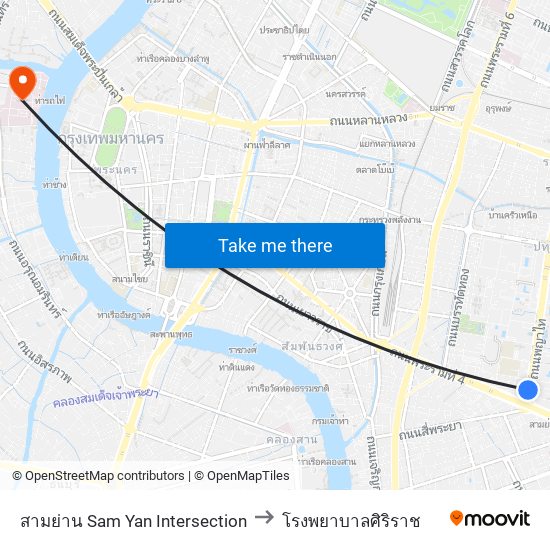 สามย่าน Sam Yan Intersection to โรงพยาบาลศิริราช map