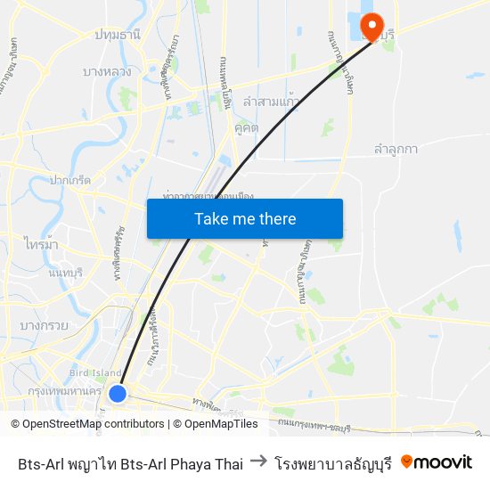 Bts-Arl พญาไท Bts-Arl Phaya Thai to โรงพยาบาลธัญบุรี map