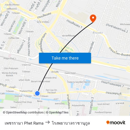 เพชรรามา Phet Rama to โรงพยาบาลราชานุกูล map