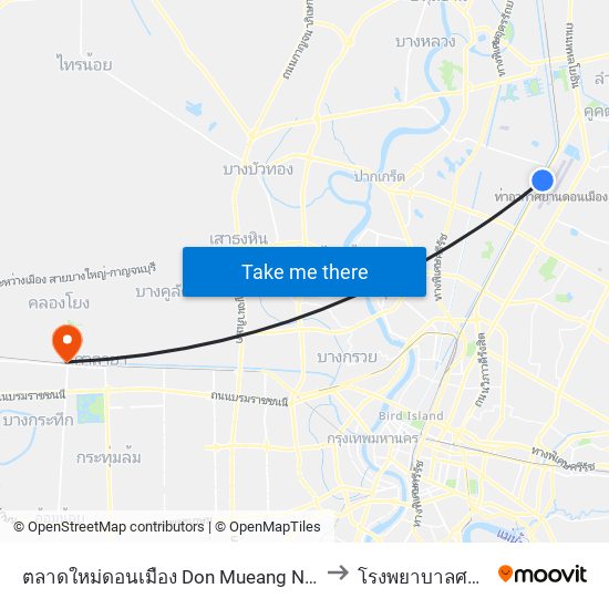 ตลาดใหม่ดอนเมือง Don Mueang New Market to โรงพยาบาลศาลายา map