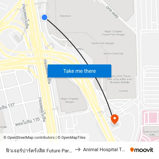 ฟิวเจอร์ปาร์ครังสิต Future Park Rangsit to Animal Hospital Thonglor map