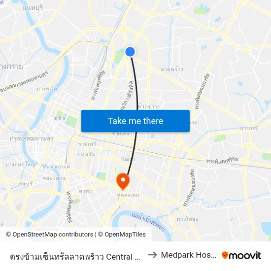 Opposite Central Ladprao to Medpark Hospital map