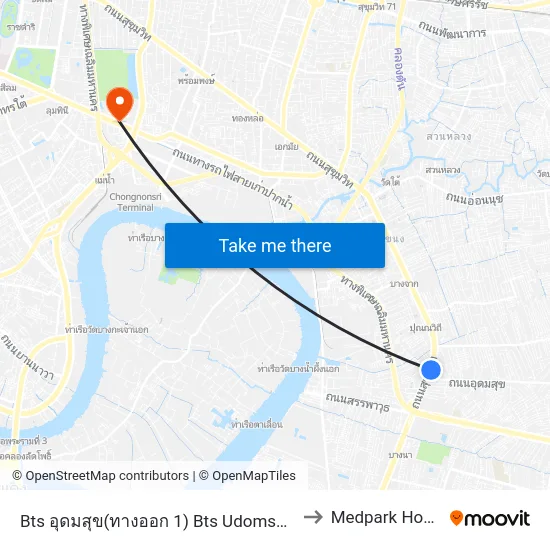 Bts อุดมสุข(ทางออก 1) Bts Udomsuk (Exit 1) to Medpark Hospital map