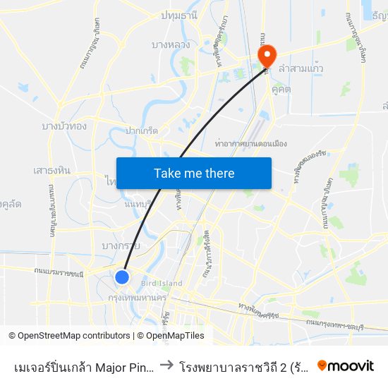 เมเจอร์ปิ่นเกล้า Major Pinklao to โรงพยาบาลราชวิถี 2 (รังสิต) map