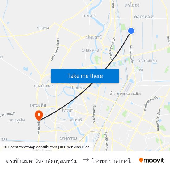 ตรงข้ามมหาวิทยาลัยกรุงเทพรังสิต to โรงพยาบาลบางใหญ่ map