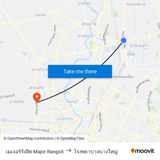 เมเจอร์รังสิต Major Rangsit to โรงพยาบาลบางใหญ่ map