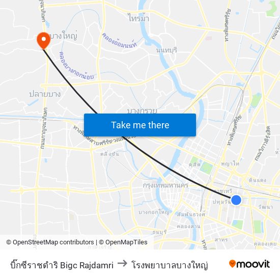 บิ๊กซีราชดำริ Bigc Rajdamri to โรงพยาบาลบางใหญ่ map