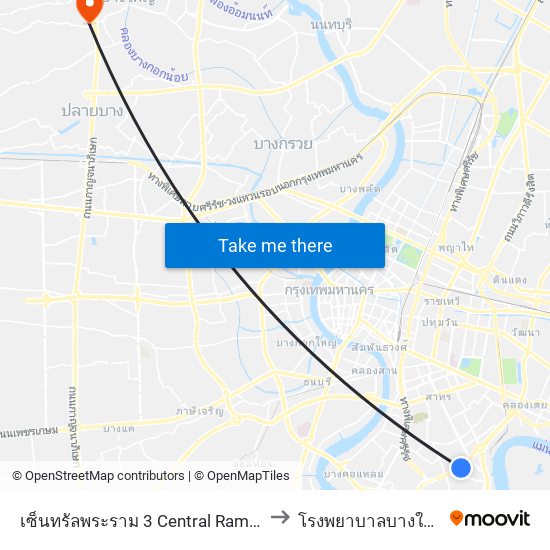 เซ็นทรัลพระราม 3 Central Rama 3 to โรงพยาบาลบางใหญ่ map