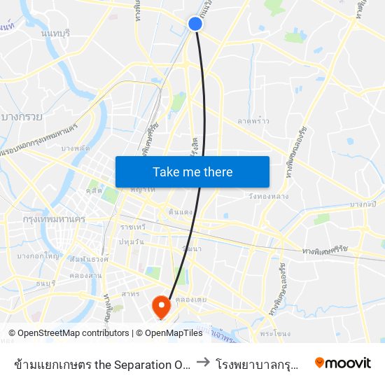 ข้ามแยกเกษตร the Separation Of Agriculture to โรงพยาบาลกรุณาพิทักษ์ map