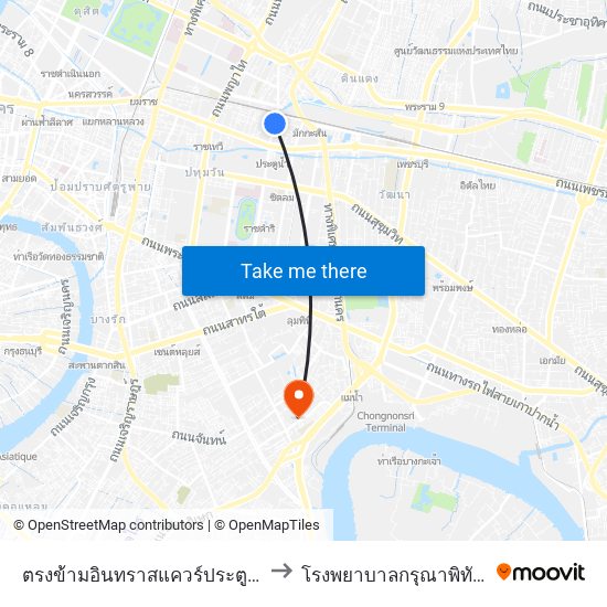 ตรงข้ามอินทราสแควร์ประตูน้ำ to โรงพยาบาลกรุณาพิทักษ์ map