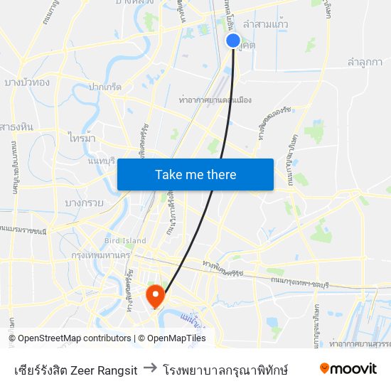 เซียร์รังสิต Zeer Rangsit to โรงพยาบาลกรุณาพิทักษ์ map