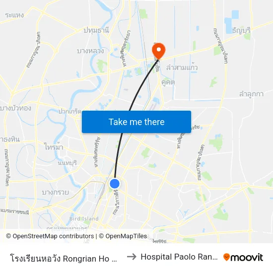 Horwang School to Paolo Rangsit Hospital map