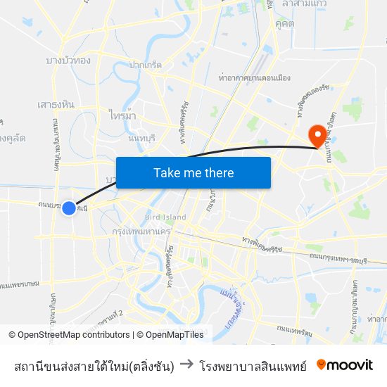 สถานีขนส่งสายใต้ใหม่(ตลิ่งชัน) to โรงพยาบาลสินแพทย์ map