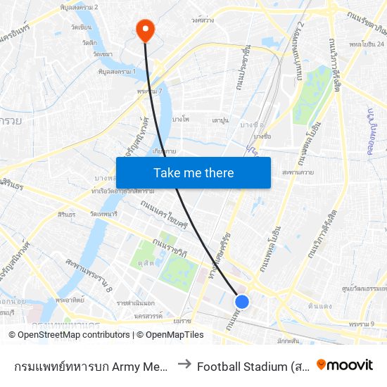 กรมแพทย์ทหารบก Army Medical Department to Football Stadium (สนามฟุตบอล) map