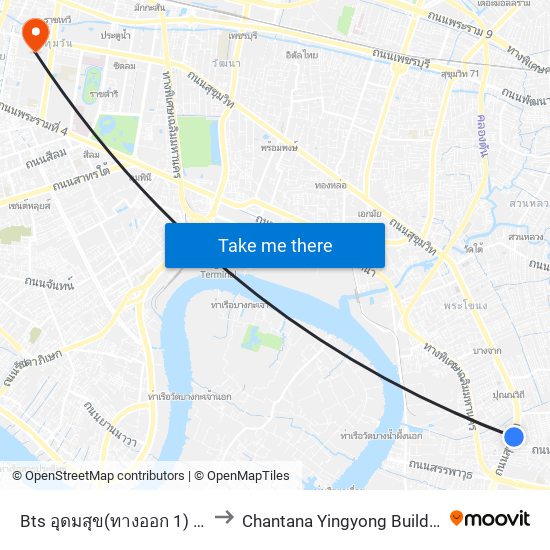 Bts อุดมสุข(ทางออก 1) Bts Udomsuk (Exit 1) to Chantana Yingyong Building (อาคารจันทนยิ่งยง) map