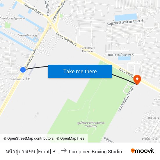 หน้าอู่บางเขน [Front] Bangkhen Bus Depot to Lumpinee Boxing Stadium (สนามมวยเวทีลุมพินี) map