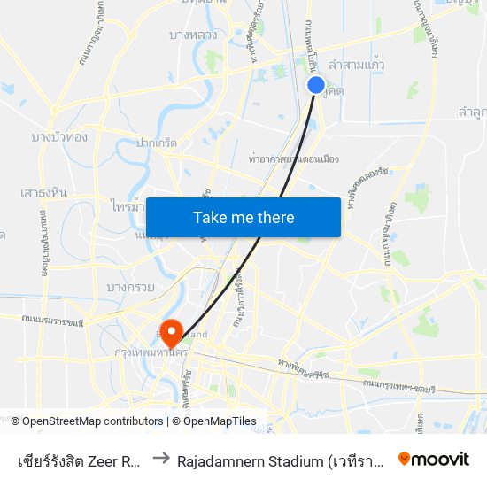 เซียร์รังสิต Zeer Rangsit to Rajadamnern Stadium (เวทีราชดำเนิน) map