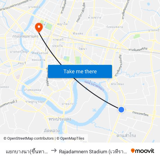 แยกบางนา(ขึ้นทางด่วน) to Rajadamnern Stadium (เวทีราชดำเนิน) map