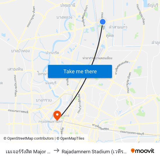เมเจอร์รังสิต Major Rangsit to Rajadamnern Stadium (เวทีราชดำเนิน) map