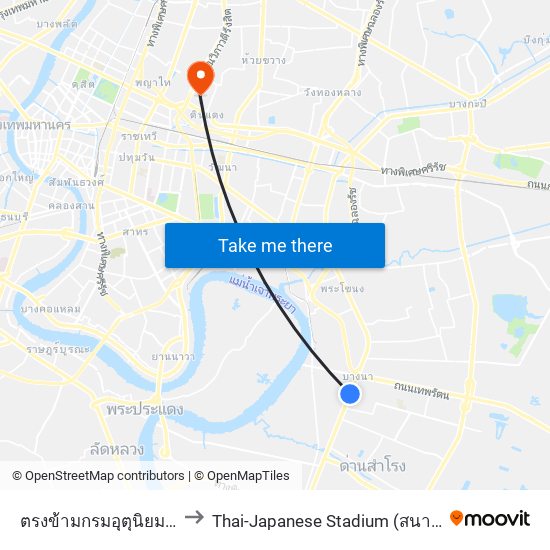 ตรงข้ามกรมอุตุนิยมวิทยา,Bts บางนา to Thai-Japanese Stadium (สนามกีฬาไทย-ญี่ปุ่น ดินแดง) map