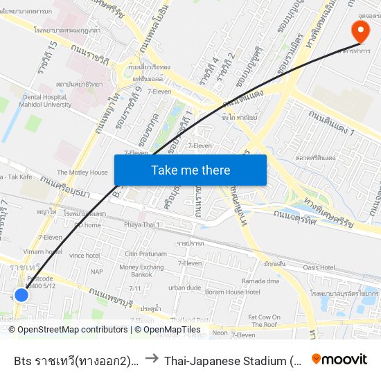 Bts ราชเทวี(ทางออก2) Bts Ratchathewi (Exit 2) to Thai-Japanese Stadium (สนามกีฬาไทย-ญี่ปุ่น ดินแดง) map