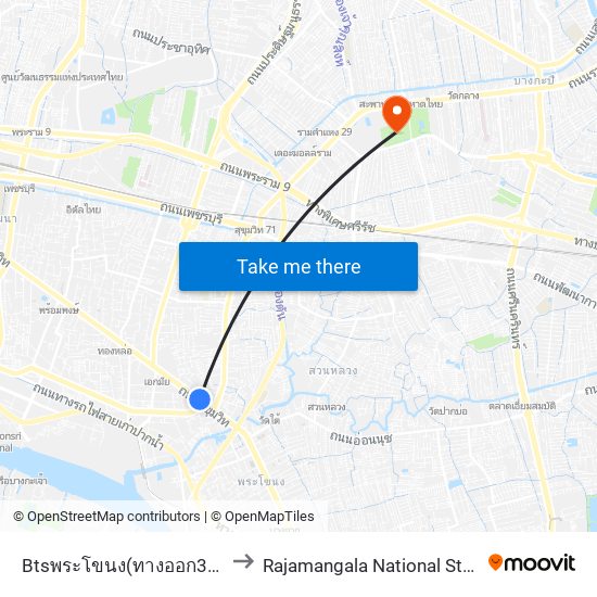 Btsพระโขนง(ทางออก3) Bts Phra Khanong (Exit 3) to Rajamangala National Stadium (ราชมังคลากีฬาสถาน) map