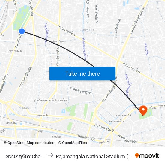 สวนจตุจักร Chatuchak Park to Rajamangala National Stadium (ราชมังคลากีฬาสถาน) map