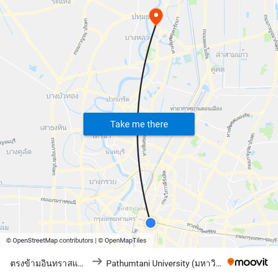 ตรงข้ามอินทราสแควร์ประตูน้ำ to Pathumtani University (มหาวิทยาลัยปทุมธานี) map