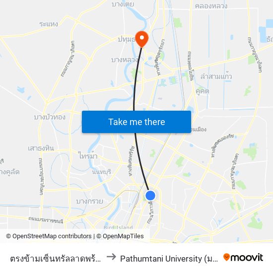 ตรงข้ามเซ็นทรัลลาดพร้าว  Central Ladprao to Pathumtani University (มหาวิทยาลัยปทุมธานี) map