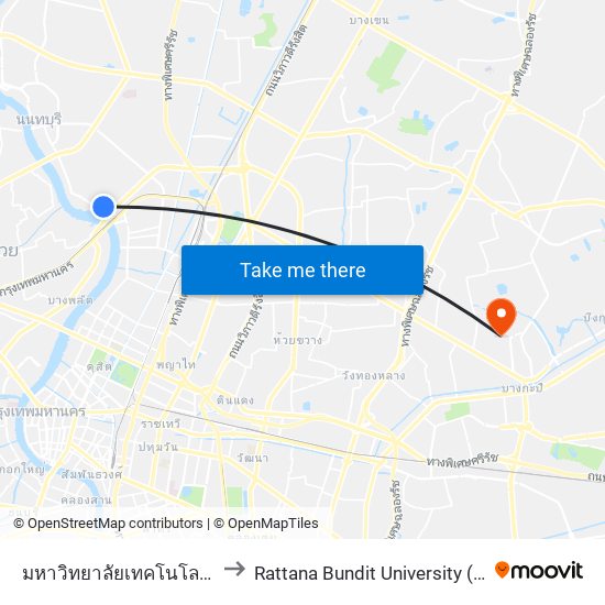 มหาวิทยาลัยเทคโนโลยีพระจอมเกล้าพระนครเหนือ to Rattana Bundit University (RBAC) (มหาวิทยาลัยรัตนบัณฑิต) map