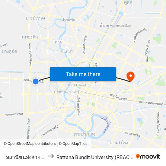 สถานีขนส่งสายใต้ใหม่(ตลิ่งชัน) to Rattana Bundit University (RBAC) (มหาวิทยาลัยรัตนบัณฑิต) map