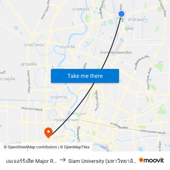 เมเจอร์รังสิต Major Rangsit to Siam University (มหาวิทยาลัยสยาม) map