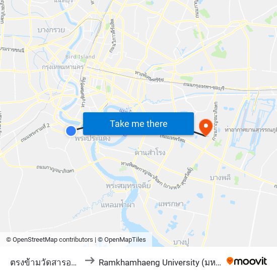 ตรงข้ามวัดสารอด WAT Sa Rot to Ramkhamhaeng University (มหาวิทยาลัยรามคำแหง) map