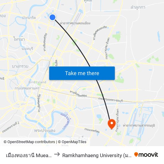 เมืองทองธานี Mueang Thong Thani to Ramkhamhaeng University (มหาวิทยาลัยรามคำแหง) map