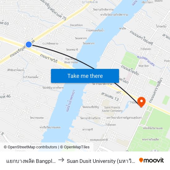 แยกบางพลัด Bangplad Junction to Suan Dusit University (มหาวิทยาลัยสวนดุสิต) map