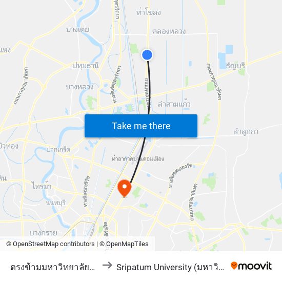 ตรงข้ามมหาวิทยาลัยกรุงเทพรังสิต to Sripatum University (มหาวิทยาลัยศรีปทุม) map