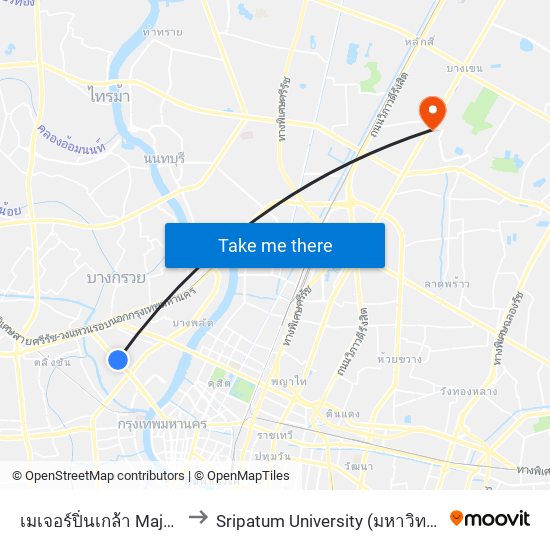 เมเจอร์ปิ่นเกล้า Major Pinklao to Sripatum University (มหาวิทยาลัยศรีปทุม) map
