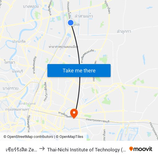 เซียร์รังสิต Zeer Rangsit to Thai-Nichi Institute of Technology (สถาบันเทคโนโลยีไทย-ญี่ map