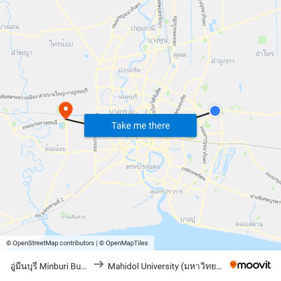 อู่มีนบุรี Minburi Bus Depot to Mahidol University (มหาวิทยาลัยมหิดล) map