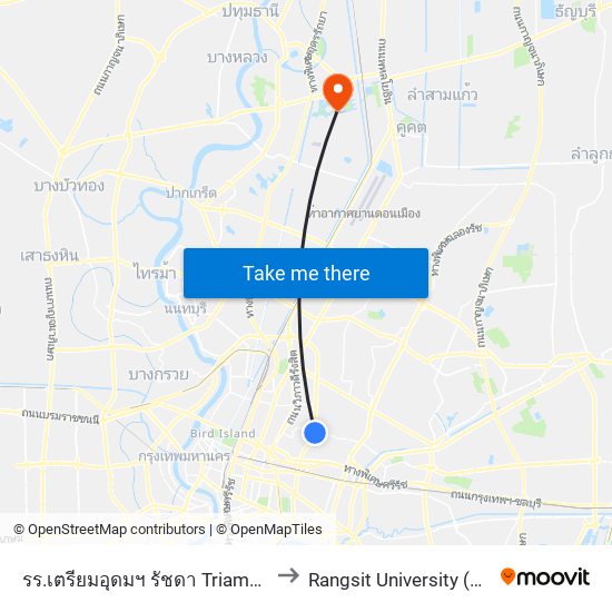 รร.เตรียมอุดมฯ รัชดา Triamudom Ratchada School to Rangsit University (มหาวิทยาลัยรังสิต) map