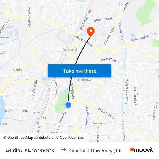 ตรงข้าม ธนาคารทหารไทย (สำนักงานใหญ่) to Kasetsart University (มหาวิทยาลัยเกษตรศาสตร์) map