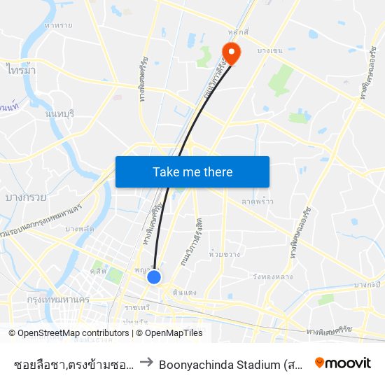 ซอยลือชา,ตรงข้ามซอยพหลโยธิน 1 to Boonyachinda Stadium (สนามบุณยะจินดา) map