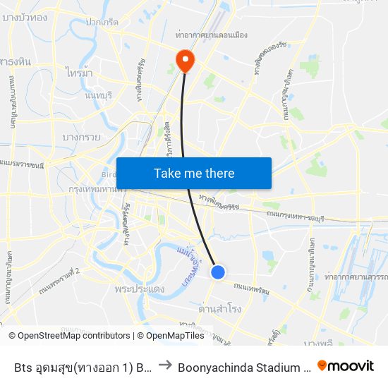 Bts อุดมสุข(ทางออก 1) Bts Udomsuk (Exit 1) to Boonyachinda Stadium (สนามบุณยะจินดา) map