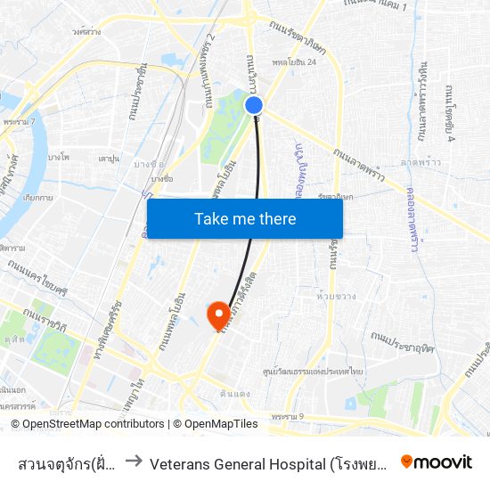 สวนจตุจักร(ฝั่งวิภาวดี) to Veterans General Hospital (โรงพยาบาลทหารผ่านศึก) map