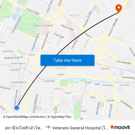 สถานีรถไฟหัวลำโพง Hua Lamphong to Veterans General Hospital (โรงพยาบาลทหารผ่านศึก) map