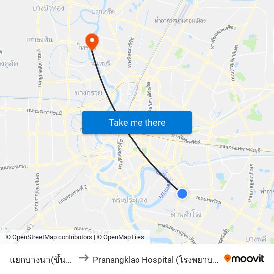 แยกบางนา(ขึ้นทางด่วน) to Pranangklao Hospital (โรงพยาบาลพระนั่งเกล้า) map