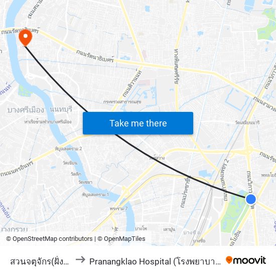 สวนจตุจักร(ฝั่งวิภาวดี) to Pranangklao Hospital (โรงพยาบาลพระนั่งเกล้า) map