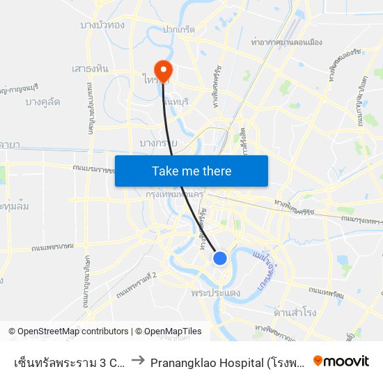 เซ็นทรัลพระราม 3 Central Rama 3 to Pranangklao Hospital (โรงพยาบาลพระนั่งเกล้า) map