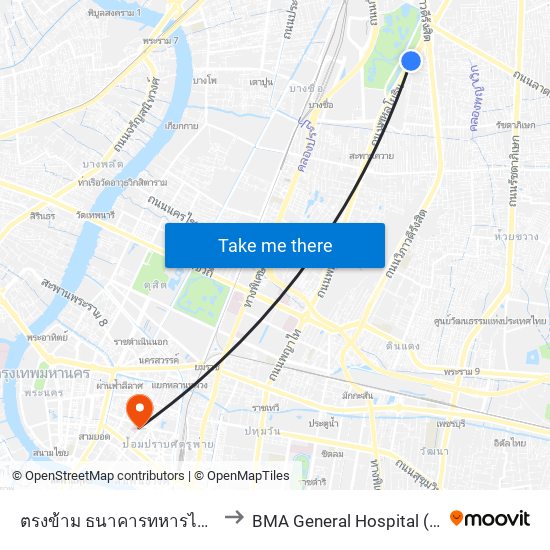 ตรงข้าม ธนาคารทหารไทย (สำนักงานใหญ่) to BMA General Hospital (โรงพยาบาลกลาง) map