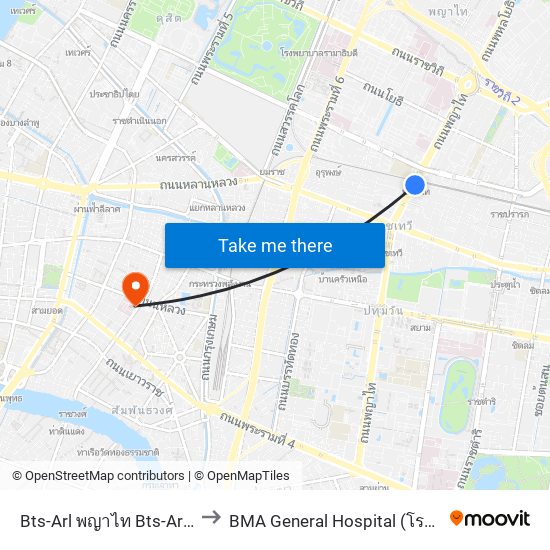 Bts-Arl พญาไท Bts-Arl Phaya Thai to BMA General Hospital (โรงพยาบาลกลาง) map